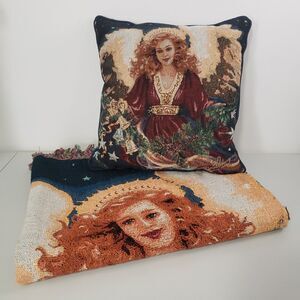 Dona Gelsinger Throw Blanket Pillow Set Christmas Blessing Angel 60x45 Tapestry